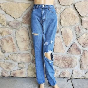 SHEIN | High Rise Straight Leg Distressed Jeans